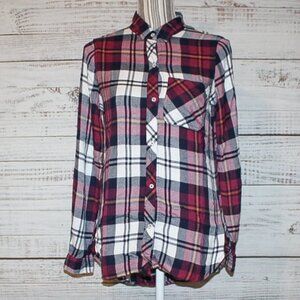 Kenneth Cole Reaction Gingham Women's Plaid button down Top Size Small